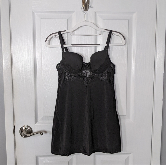EUC Sophie b. Intimates‎ Black Lacey Underwire Bow Detail Chemise Size Small - Picture 1 of 9